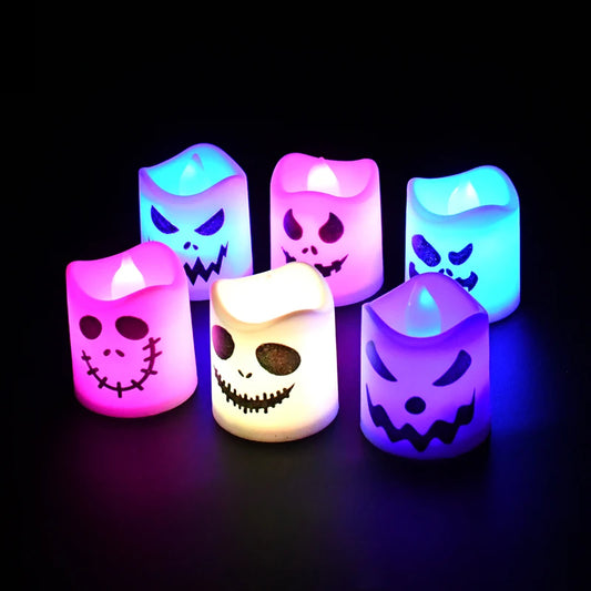 6 piezas de luz LED de calabaza fantasma para Halloween, lámpara brillante para decoración de bar en casa, fiesta de Halloween, accesorios de terror para casa embrujada 