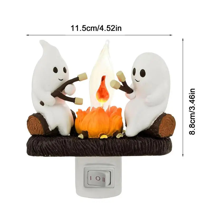 Luz de noche parpadeante con forma de fogata fantasma, luz de noche con llama parpadeante, luz LED 3D, pequeña linterna eléctrica de imitación, decoración de Halloween para interiores