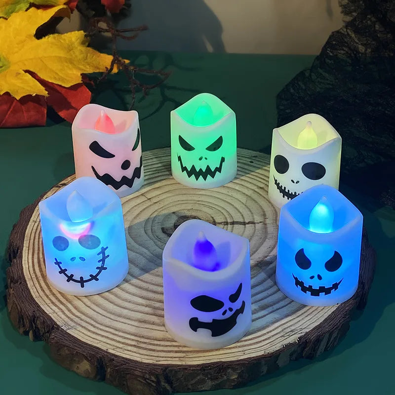 6pcs Halloween Led Ghost Pumpkin Candle Light Glowing Lamp Halloween Party Home Bar Decoration Haunted House Horror Props