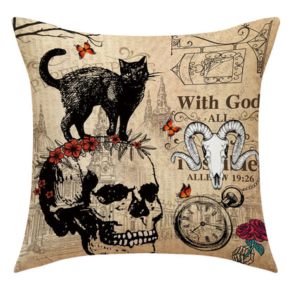 Set of 4 Skeleton Pumpkin Linen Throw Pillowcase Halloween Party Living Room Sofa Car Cushion Cover Halloween Decor