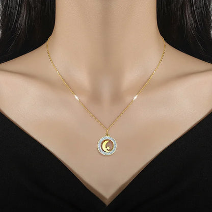 Round Moon Star Zircon Necklace