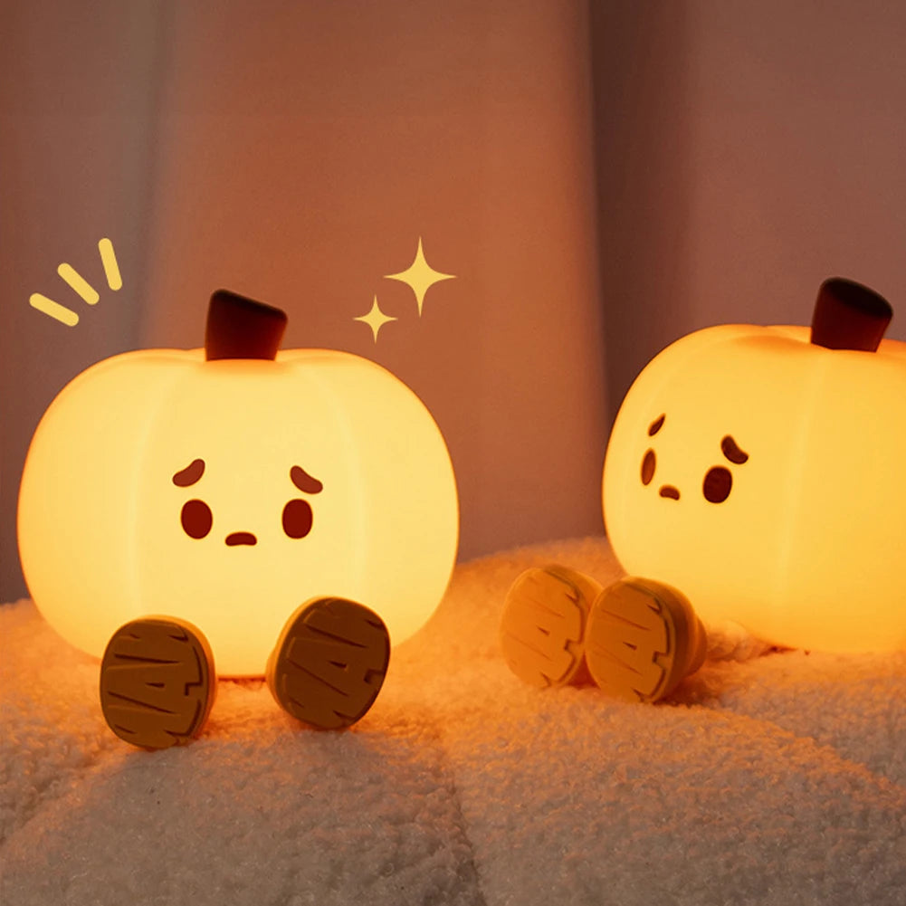 Cute Pumpkin Night Light, Dimmable Silicone Cartoon Pumpkin Lamp With Timer, Rechargeable Touch Nightlight For Nursery Bedroom