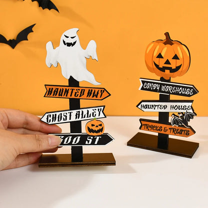 Adorno de madera para mesa con forma de calabaza fantasma para Halloween, suministros de decoración para mesa del hogar, regalos para fiestas de Halloween para niños 