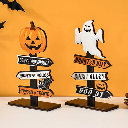 Adorno de madera para mesa con forma de calabaza fantasma para Halloween, suministros de decoración para mesa del hogar, regalos para fiestas de Halloween para niños 