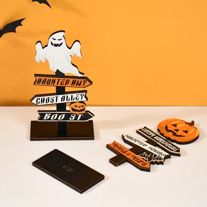 Adorno de madera para mesa con forma de calabaza fantasma para Halloween, suministros de decoración para mesa del hogar, regalos para fiestas de Halloween para niños 