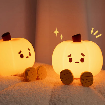 Cute Pumpkin Night Light, Dimmable Silicone Cartoon Pumpkin Lamp With Timer, Rechargeable Touch Nightlight For Nursery Bedroom