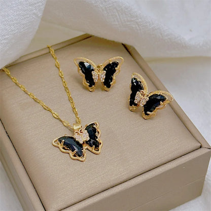 Fashion Butterfly Necklace Earrings Set