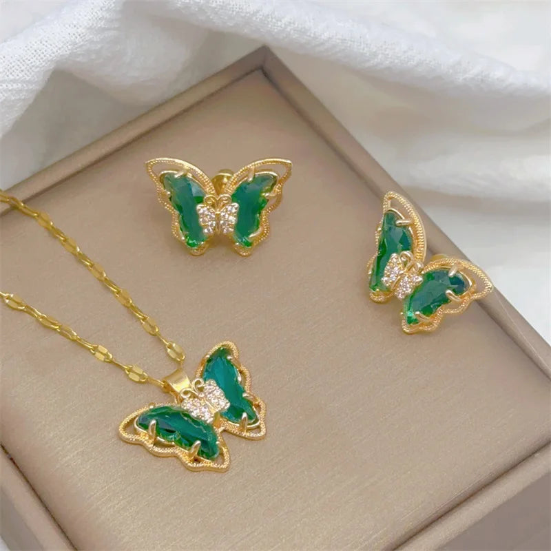 Fashion Butterfly Necklace Earrings Set