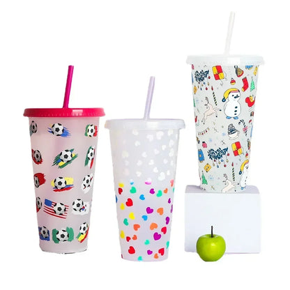 Vasos de agua creativos reutilizables con pajitas de 710 ml que cambian de color Vaso mágico de plástico para agua fría que cambia de color para Halloween