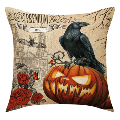 Set of 4 Skeleton Pumpkin Linen Throw Pillowcase Halloween Party Living Room Sofa Car Cushion Cover Halloween Decor