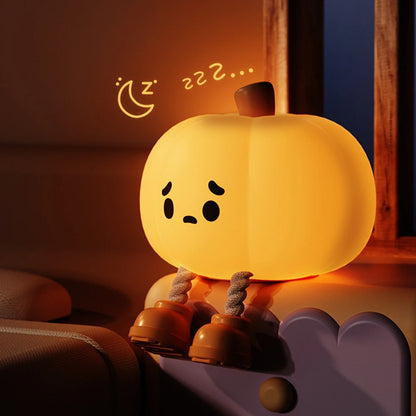 Cute Pumpkin Night Light, Dimmable Silicone Cartoon Pumpkin Lamp With Timer, Rechargeable Touch Nightlight For Nursery Bedroom