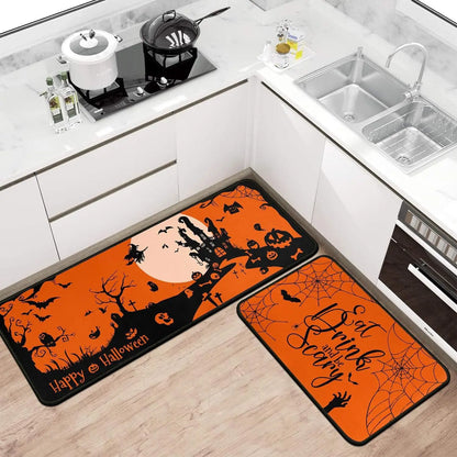 VIKAMA 2pc Halloween Diatom-Mud Floor Mat Kitchen Non-Slip Absorbent Carpet Home Entrance Door Mat Holiday Decoration Carpet