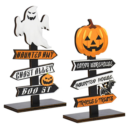 Adorno de madera para mesa con forma de calabaza fantasma para Halloween, suministros de decoración para mesa del hogar, regalos para fiestas de Halloween para niños 