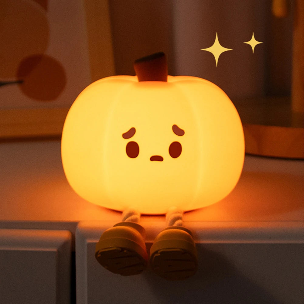 Cute Pumpkin Night Light, Dimmable Silicone Cartoon Pumpkin Lamp With Timer, Rechargeable Touch Nightlight For Nursery Bedroom