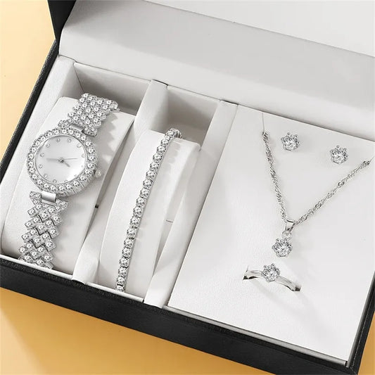 Rhinestone Royale 6-Piece Women's Jewelry Watch Set