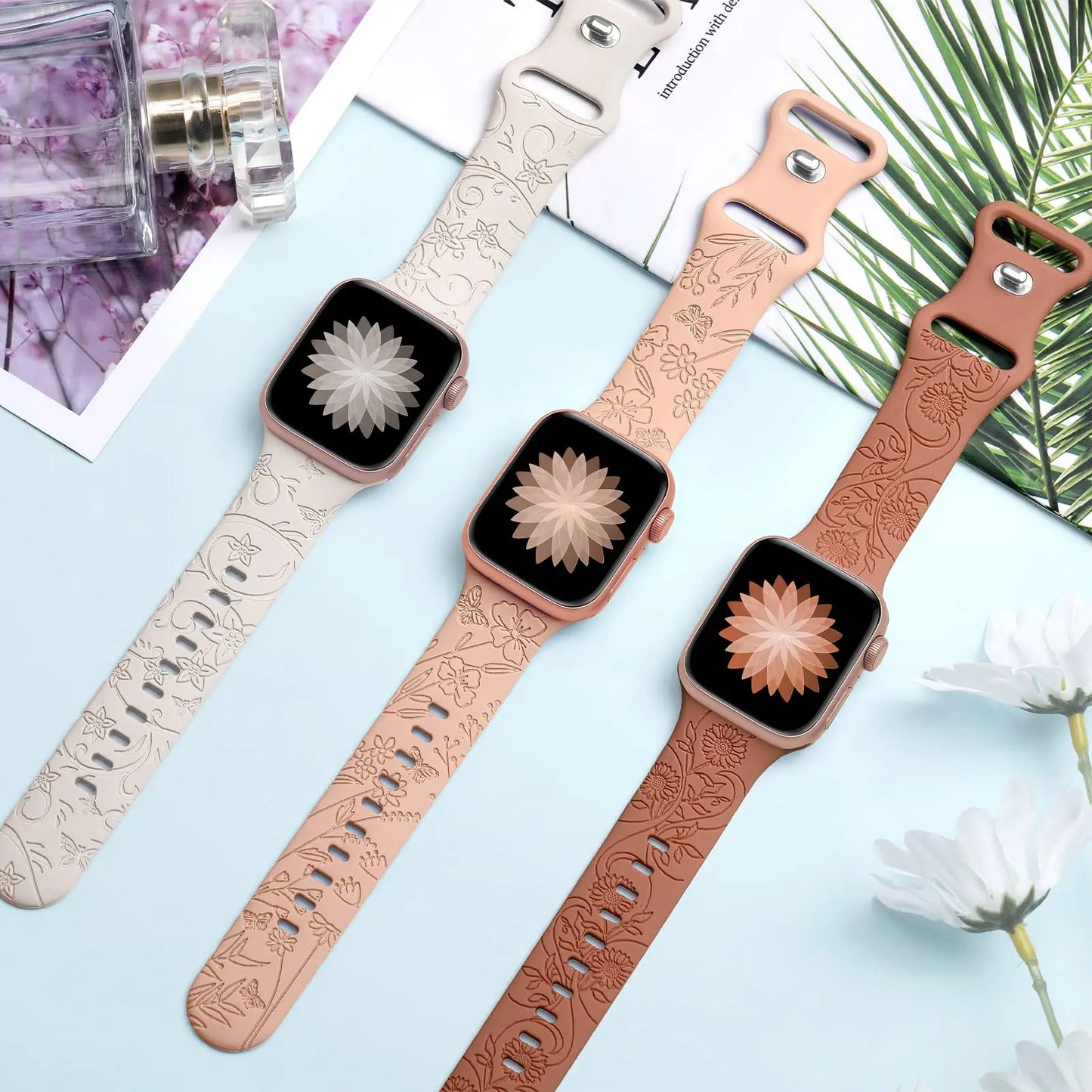 Floral Engraved Band Silicone For Apple Watch 40mm 44mm