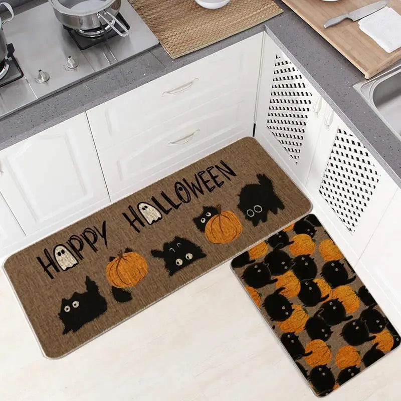 VIKAMA 2pc Halloween Diatom-Mud Floor Mat Kitchen Non-Slip Absorbent Carpet Home Entrance Door Mat Holiday Decoration Carpet