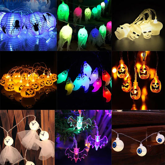 Halloween Led String Lights Pumpkin Skull Hand Bat Maple Leaves Garland Fairy Lighting Home Garden Halloween Party Decoration