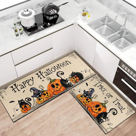 VIKAMA 2pc Halloween Diatom-Mud Floor Mat Kitchen Non-Slip Absorbent Carpet Home Entrance Door Mat Holiday Decoration Carpet