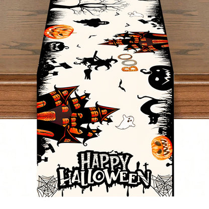 Halloween Table Runner Happy Halloween Party Decorations For Home 2024 Ghost Pumpkin Witch Bat Kitchen Dining Table Runner