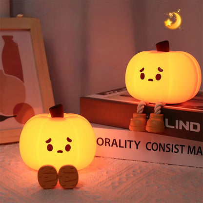 Cute Pumpkin Night Light, Dimmable Silicone Cartoon Pumpkin Lamp With Timer, Rechargeable Touch Nightlight For Nursery Bedroom