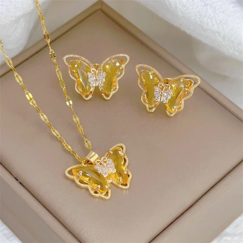 Fashion Butterfly Necklace Earrings Set