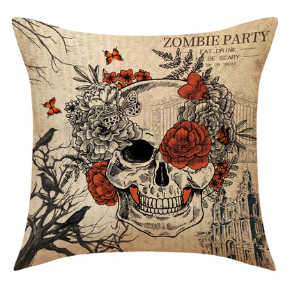 Set of 4 Skeleton Pumpkin Linen Throw Pillowcase Halloween Party Living Room Sofa Car Cushion Cover Halloween Decor