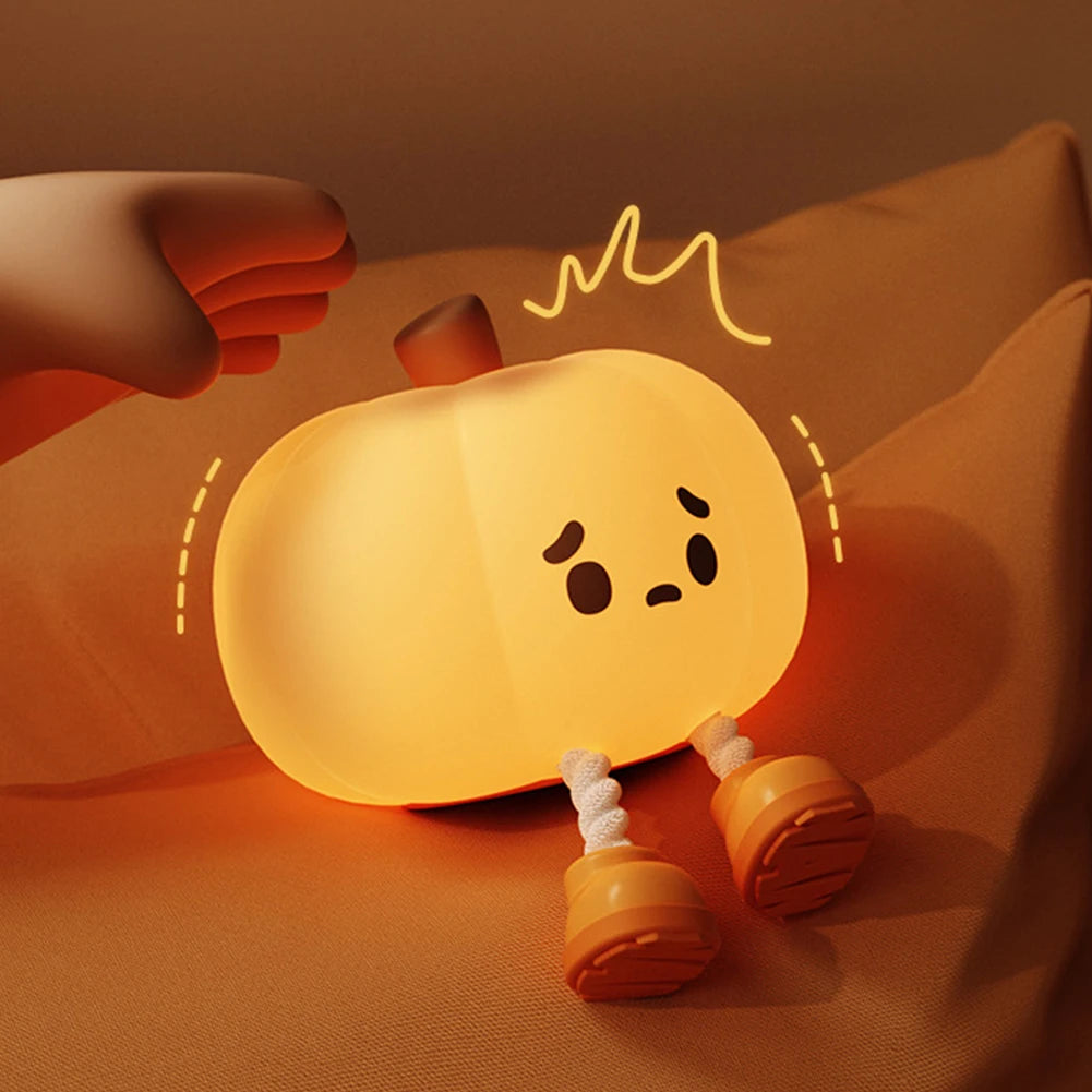 Cute Pumpkin Night Light, Dimmable Silicone Cartoon Pumpkin Lamp With Timer, Rechargeable Touch Nightlight For Nursery Bedroom