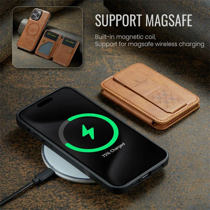 Funda de cuero de lujo para teléfono con billetera para iPhone 16 Pro 15 14 13 12Pro 11 XS Pro Max compatible con carga inalámbrica magnética MagSafe