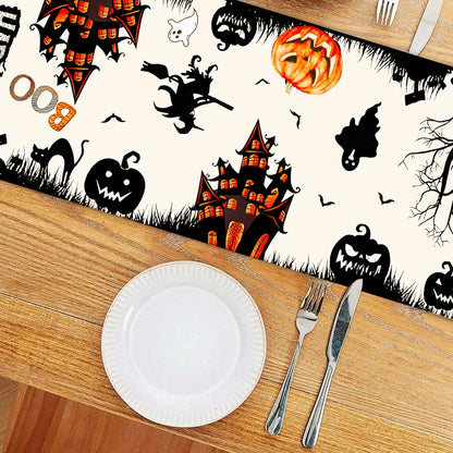 Halloween Table Runner Happy Halloween Party Decorations For Home 2024 Ghost Pumpkin Witch Bat Kitchen Dining Table Runner