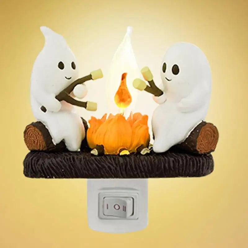 Luz de noche parpadeante con forma de fogata fantasma, luz de noche con llama parpadeante, luz LED 3D, pequeña linterna eléctrica de imitación, decoración de Halloween para interiores