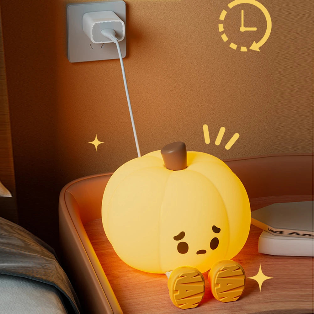 Cute Pumpkin Night Light, Dimmable Silicone Cartoon Pumpkin Lamp With Timer, Rechargeable Touch Nightlight For Nursery Bedroom