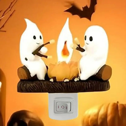 Luz de noche parpadeante con forma de fogata fantasma, luz de noche con llama parpadeante, luz LED 3D, pequeña linterna eléctrica de imitación, decoración de Halloween para interiores