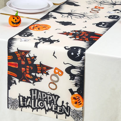 Halloween Table Runner Happy Halloween Party Decorations For Home 2024 Ghost Pumpkin Witch Bat Kitchen Dining Table Runner