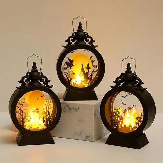 Halloween Lantern Witch Pumpkin LED Light Gothic Vintage Castle Lantern Table Centerpieces Windows Walls Home Party Decorations