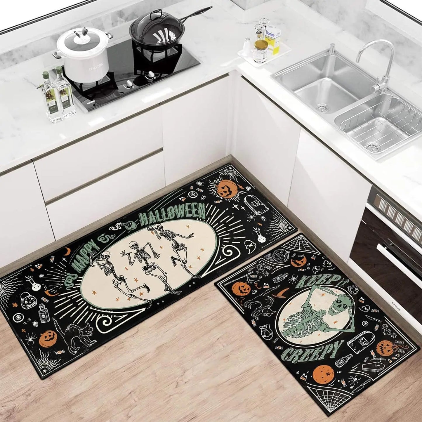 VIKAMA 2pc Halloween Diatom-Mud Floor Mat Kitchen Non-Slip Absorbent Carpet Home Entrance Door Mat Holiday Decoration Carpet