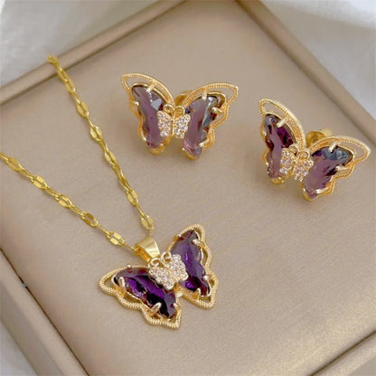 Fashion Butterfly Necklace Earrings Set