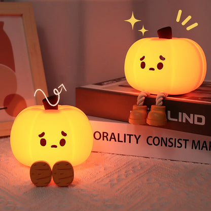 Cute Pumpkin Night Light, Dimmable Silicone Cartoon Pumpkin Lamp With Timer, Rechargeable Touch Nightlight For Nursery Bedroom