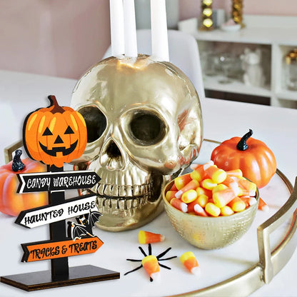 Adorno de madera para mesa con forma de calabaza fantasma para Halloween, suministros de decoración para mesa del hogar, regalos para fiestas de Halloween para niños 