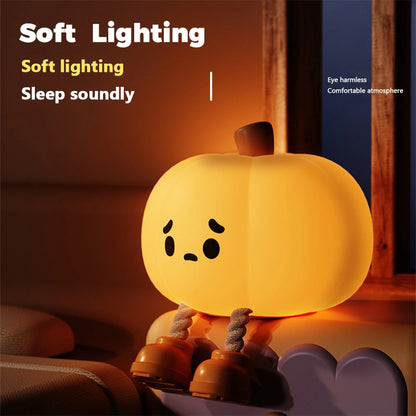 Cute Pumpkin Night Light, Dimmable Silicone Cartoon Pumpkin Lamp With Timer, Rechargeable Touch Nightlight For Nursery Bedroom