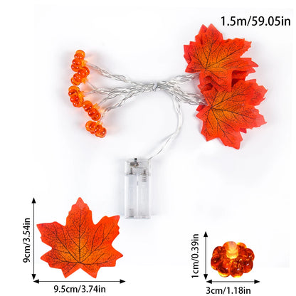 Guirnalda de hojas de arce artificiales de otoño con forma de calabaza, cadena de luces LED, decoraciones de otoño para Acción de Gracias, suministros para fiestas de Halloween